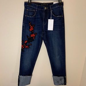 Zara Floral Embroidered Cigarette Cuff Jeans NWT